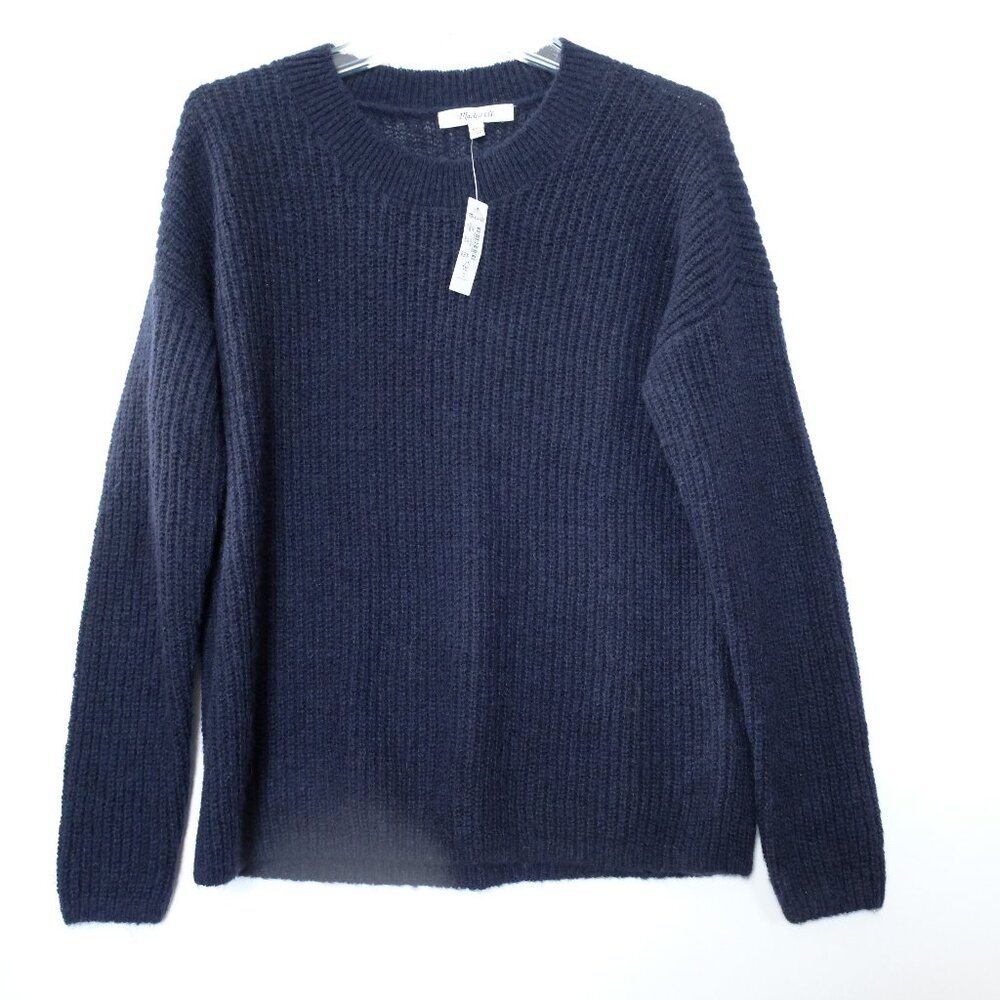 NEW Madewell Ribbed Crewneck Sweater Pullover XXS Navy Deep Indigo Alpaca Blend